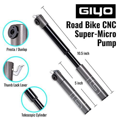 GIYO Mini Bike Pump for Road Bikes – Presta Valve, 120 PSI CNC Telescopic Barrel, Lightweight & Portable, Secure Valve Lock, Taiwan-Made (GM04) - Image 2