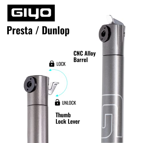 GIYO Mini Bike Pump for Road Bikes – Presta Valve, 120 PSI CNC Telescopic Barrel, Lightweight & Portable, Secure Valve Lock, Taiwan-Made (GM04) - Image 4