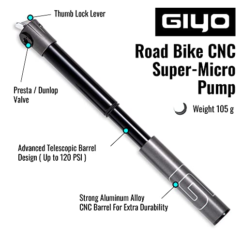 GIYO Mini Bike Pump for Road Bikes – Presta Valve, 120 PSI CNC Telescopic Barrel, Lightweight & Portable, Secure Valve Lock, Taiwan-Made (GM04) - Image 5