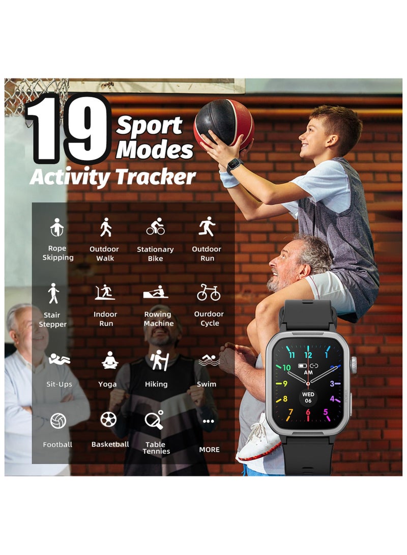 Kids Smart Watch for Girls Boys,IP68 Waterproof Kids Fitness Tracker Watch with 1.5 Inch DIY Face,Encoder,Heart Rate Sleep Monitor,19 Sport Modes,Calories Counter,Alarm Clock,Gifts for Kids (Black)  - Image 3
