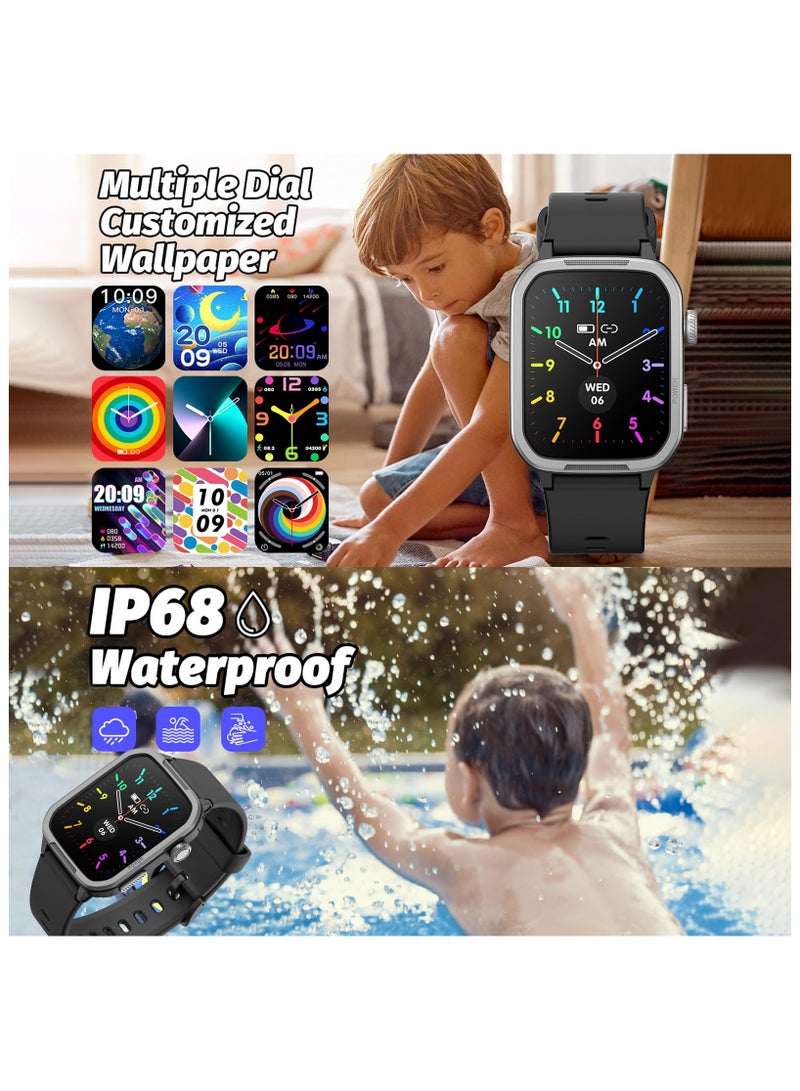 Kids Smart Watch for Girls Boys,IP68 Waterproof Kids Fitness Tracker Watch with 1.5 Inch DIY Face,Encoder,Heart Rate Sleep Monitor,19 Sport Modes,Calories Counter,Alarm Clock,Gifts for Kids (Black)  - Image 4