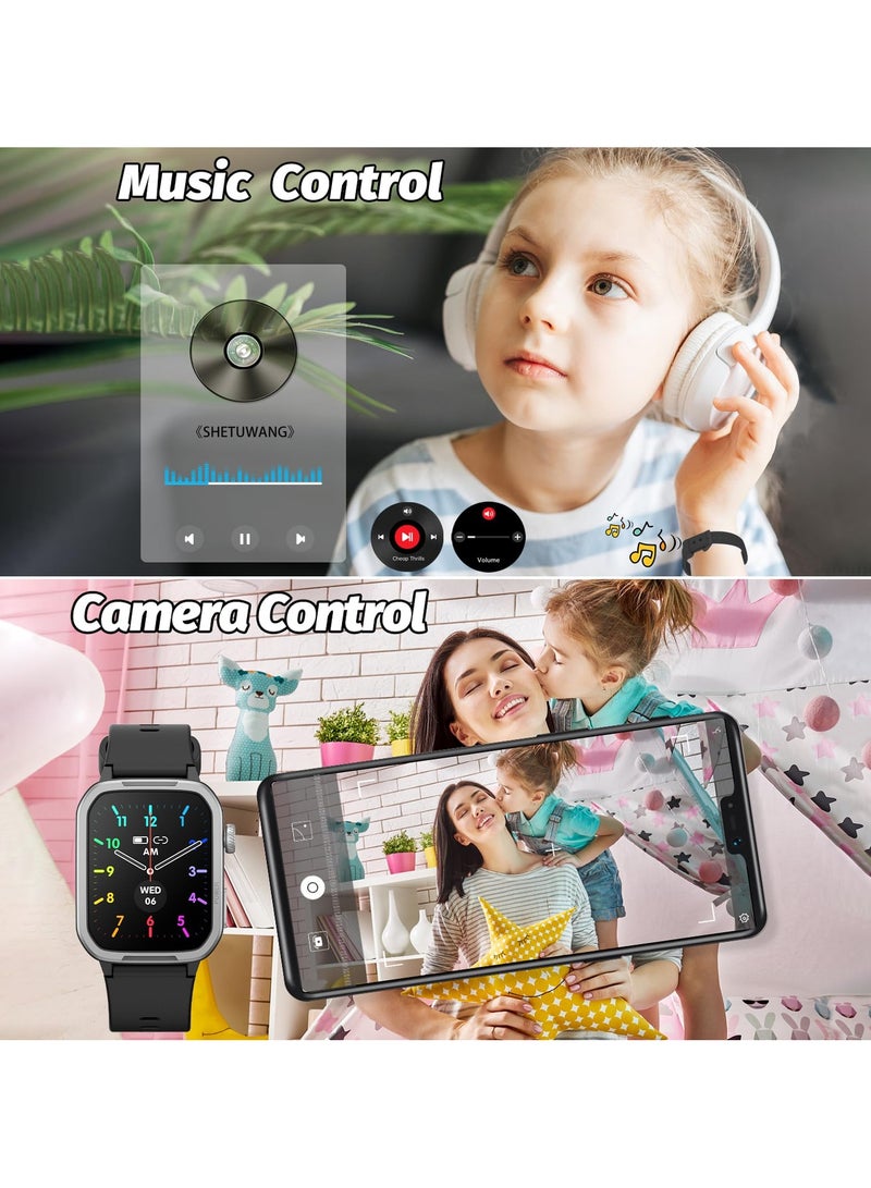 Kids Smart Watch for Girls Boys,IP68 Waterproof Kids Fitness Tracker Watch with 1.5 Inch DIY Face,Encoder,Heart Rate Sleep Monitor,19 Sport Modes,Calories Counter,Alarm Clock,Gifts for Kids (Black)  - Image 5