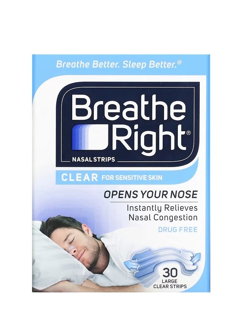 Breathe Right - Nasal Strips Clear For Sensitive Skin Large 30 Each - Image 1