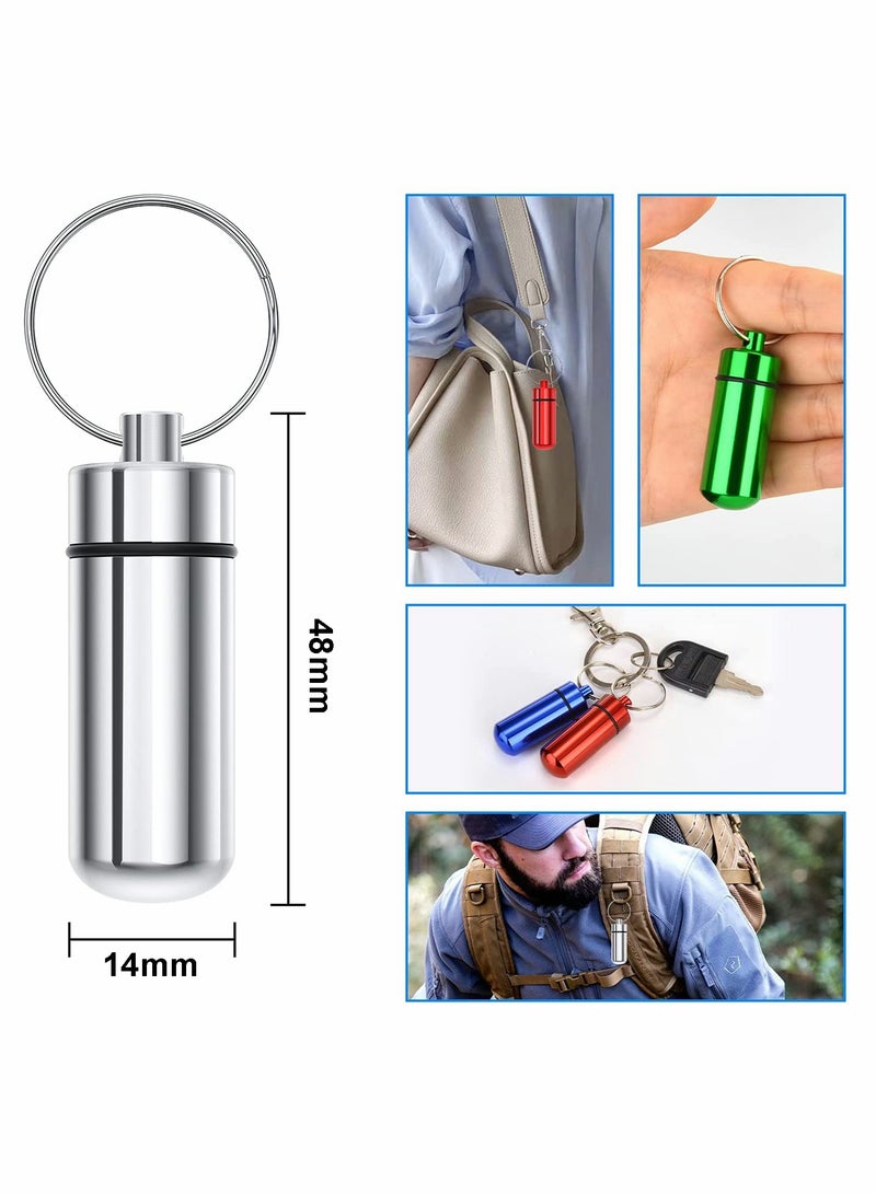 Pill Box with Keyring, Mini Travel Pill Box Holder Case Bottle Container Keychain, Aluminium Waterproof Portablefor Traveling Outdoors Camping(12PCS in 7 Colours) - Image 5