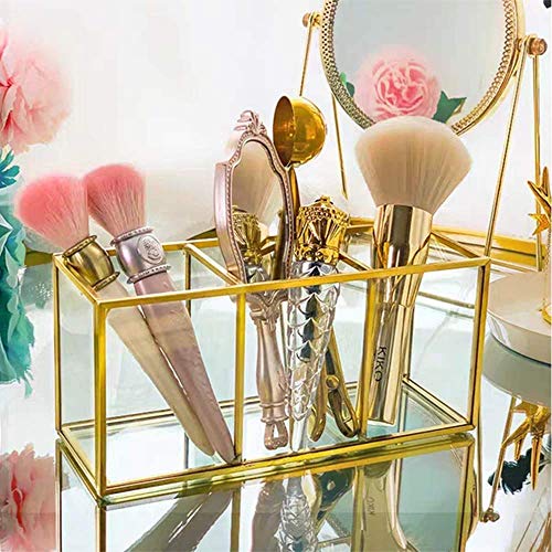 ARTINCO Metal and Clear Glass Cosmetic Organiser with 3 compartments and Beautiful Gold Colour Decorative Cosmetics Holder Beauty Display Size - 7 x 3 x 4 inches - Image 4