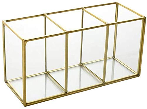 ARTINCO Metal and Clear Glass Cosmetic Organiser with 3 compartments and Beautiful Gold Colour Decorative Cosmetics Holder Beauty Display Size - 7 x 3 x 4 inches - Image 2