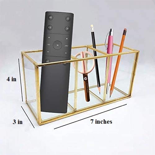 ARTINCO Metal and Clear Glass Cosmetic Organiser with 3 compartments and Beautiful Gold Colour Decorative Cosmetics Holder Beauty Display Size - 7 x 3 x 4 inches - Image 5