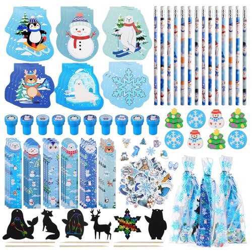 Vanblue 218pcs Winter Christmas Party Favors Stationery Set for Kids Winter Polar Animal Party Supplies Exchange Gifts Class Reward for Classroom Students Gift Christmas Stocking Stuffers for Kids - Image 1