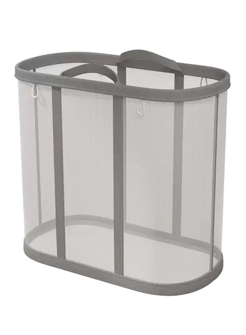 TYCOM حقيبة غسيل شبكية مع مقبض سلة غسيل قابلة للطي حقيبة غسيل قابلة للطي حقيبة شاطئ قابلة للتنفس حقيبة سفر موفرة للمساحة باللون الرمادي. - Image 1