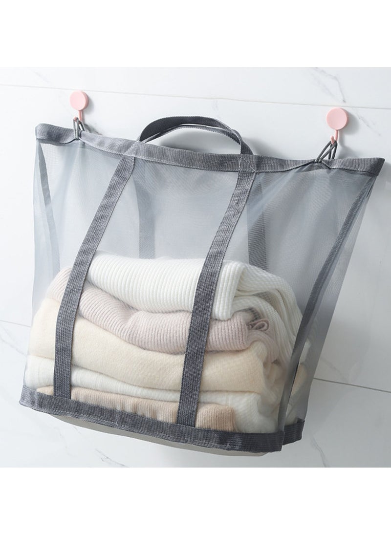 TYCOM حقيبة غسيل شبكية مع مقبض سلة غسيل قابلة للطي حقيبة غسيل قابلة للطي حقيبة شاطئ قابلة للتنفس حقيبة سفر موفرة للمساحة باللون الرمادي. - Image 2