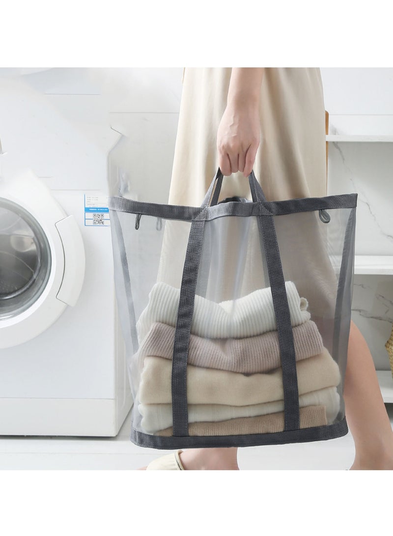 TYCOM حقيبة غسيل شبكية مع مقبض سلة غسيل قابلة للطي حقيبة غسيل قابلة للطي حقيبة شاطئ قابلة للتنفس حقيبة سفر موفرة للمساحة باللون الرمادي. - Image 3