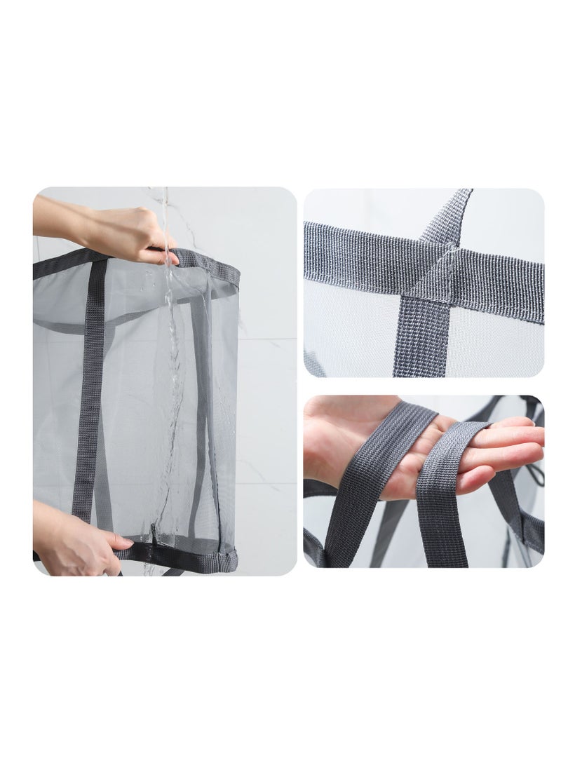 TYCOM حقيبة غسيل شبكية مع مقبض سلة غسيل قابلة للطي حقيبة غسيل قابلة للطي حقيبة شاطئ قابلة للتنفس حقيبة سفر موفرة للمساحة باللون الرمادي. - Image 4