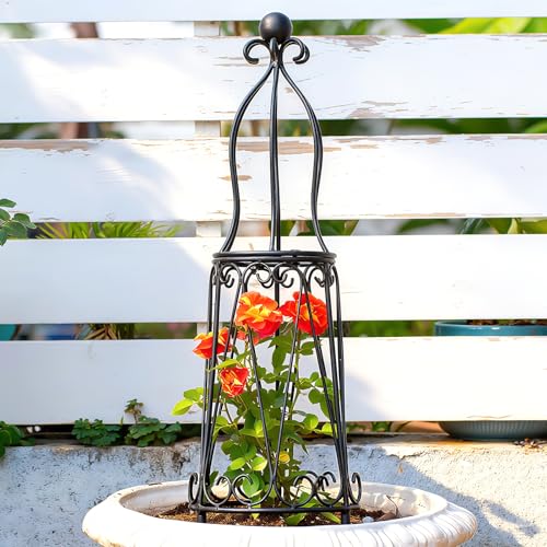 GOOOXIM Indoor Plant Trellis for Potted Plants - Plant Support & Garden Decor Obelisk for Climbing Pothos, Indoor/Outdoor Metal Trellis, 29.5" Height - Image 1