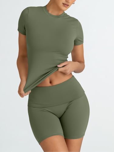 Trendy Queen 2 Piece Summer Cute Workout Sets Gym Short Set Pilates Yoga Outfits Going Out Spring Athletic Comfy Active Wear ArmyGreen S - Image 3