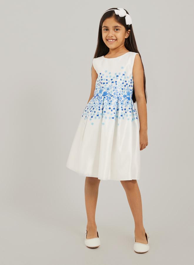 Styli Floral Printed Bow Detail Pleated Dress - Image 1