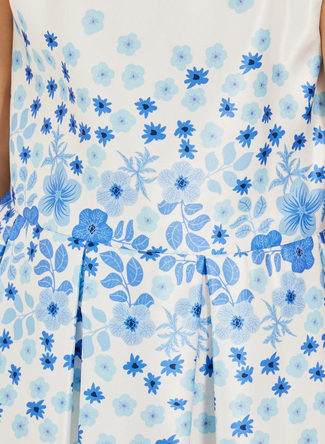 Styli Floral Printed Bow Detail Pleated Dress - Image 3