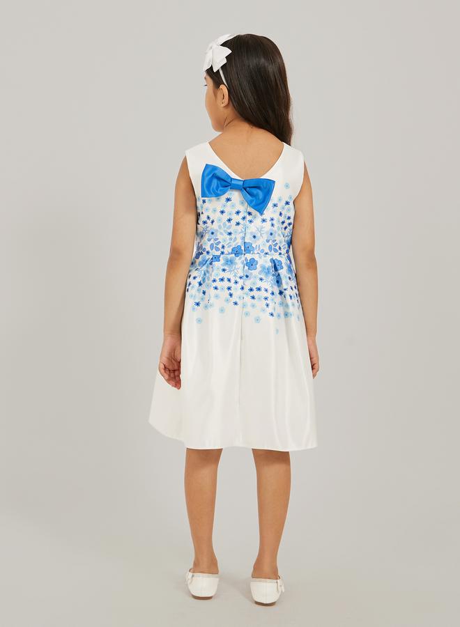 Styli Floral Printed Bow Detail Pleated Dress - Image 4