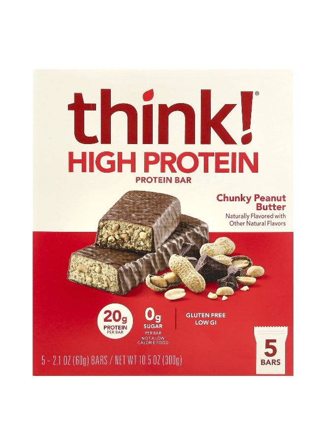 Think !, High Protein Bars, Chunky Peanut Butter, 5 Bars, 2.1 oz (60 g) Each (Packaging may vary)