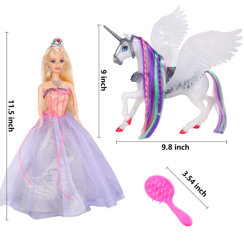 BETTINA Color Changing Unicorn & Princess Doll, Color Change on Whole Unicorn Under Sunshine, 11.5'' Princess Doll Toy, Unicorn Toys with Removable Saddle&Wings - Image 5