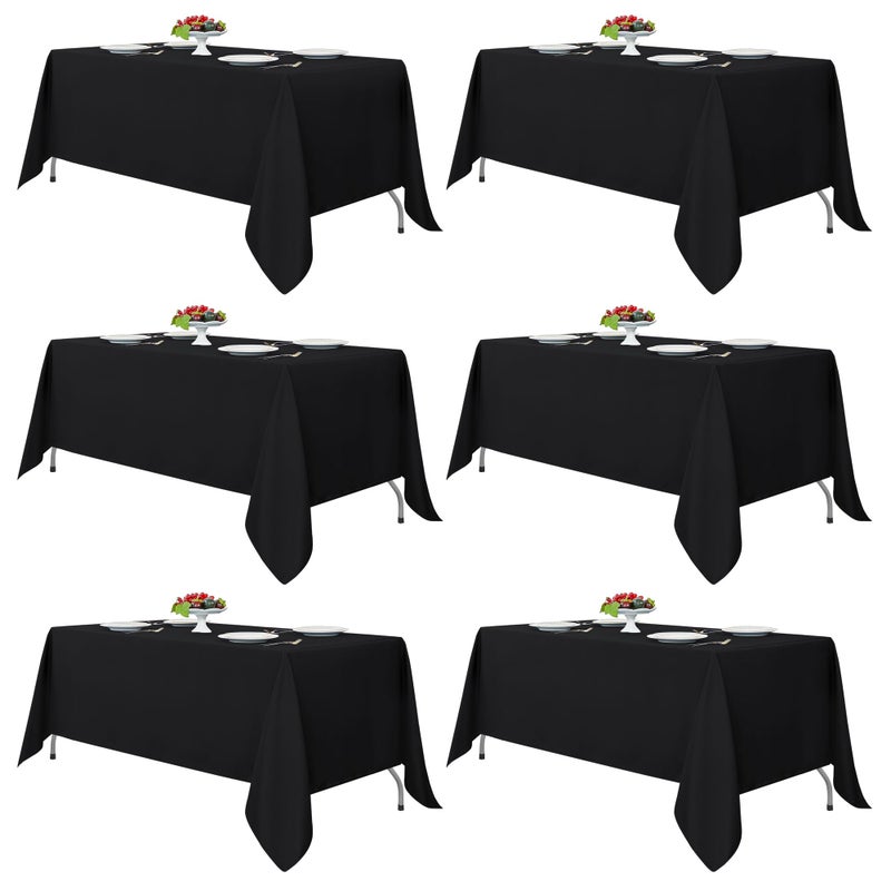 Fitable Black Tablecloths for Rectangle Tables, 6 Pack - 70 x 120 Inches - Reusable and Washable Table Clothes for 6-8 Ft Tables, Polyester Fabric Table Covers for Wedding, Party, Banquet - Image 1