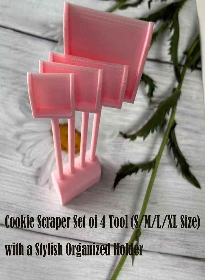 JILINWEI Cookie Scribes,Cookie Scraper Set of 4 Tool (S/M/L/XL Size) with a Stylish Organized Holder for Cookies Decorating,Pink - Image 4