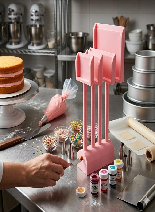 JILINWEI Cookie Scribes,Cookie Scraper Set of 4 Tool (S/M/L/XL Size) with a Stylish Organized Holder for Cookies Decorating,Pink - Image 2