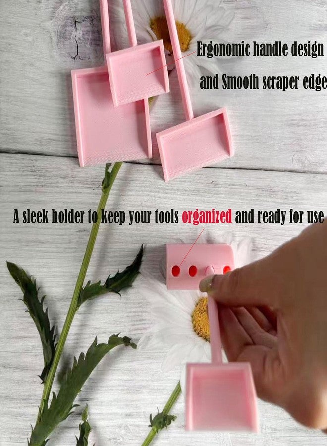 JILINWEI Cookie Scribes,Cookie Scraper Set of 4 Tool (S/M/L/XL Size) with a Stylish Organized Holder for Cookies Decorating,Pink - Image 3