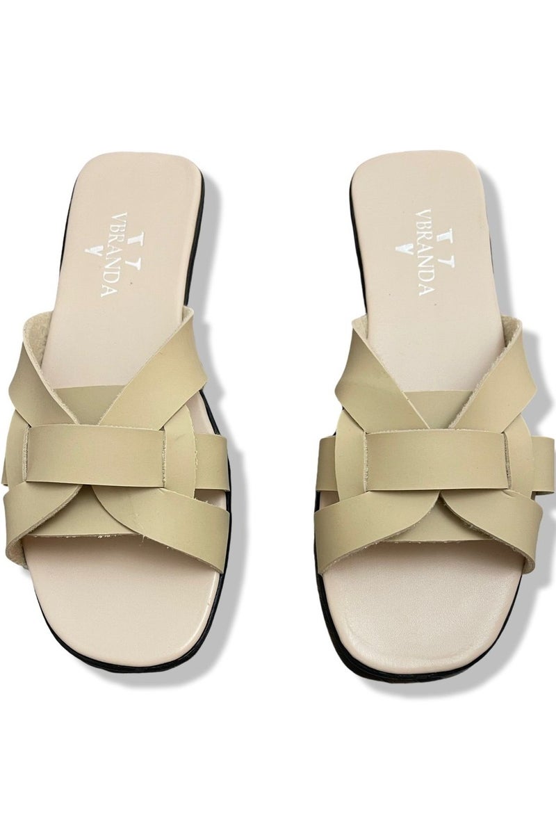 Vbranda Women's Leather Flat Slip-On Slipper SF-67-BEIGE - Image 4