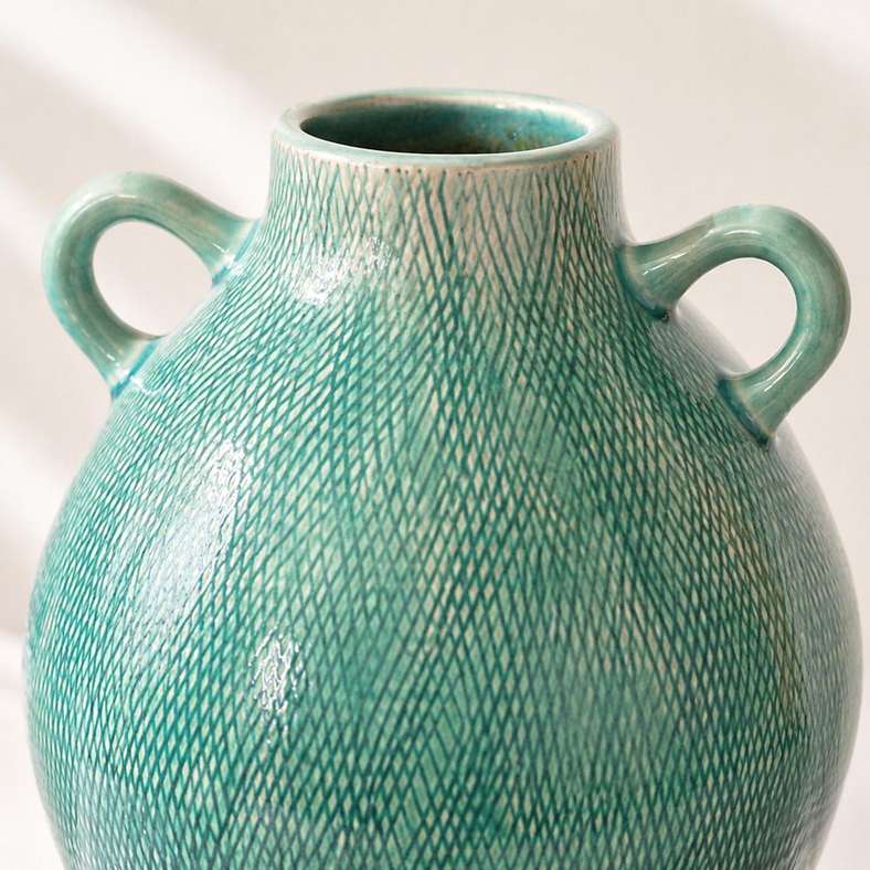 Pan Home Yuto Stoneware Ombre Vase with Handle 20x20x28cm - Turquoise Blue - 112AIC9905014 - Image 2