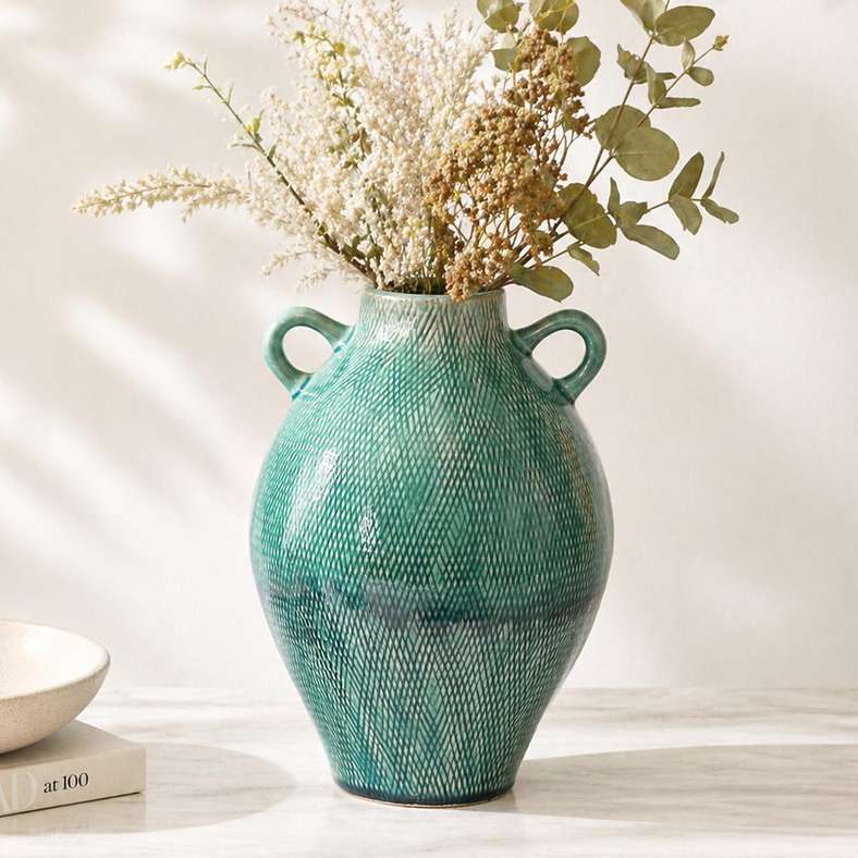 Pan Home Yuto Stoneware Ombre Vase with Handle 20x20x28cm - Turquoise Blue - 112AIC9905014 - Image 1