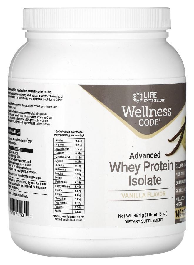 Life Extension Wellness Code Advanced Whey Protein Isolate Vanilla 1 lb (454 g) - Image 2