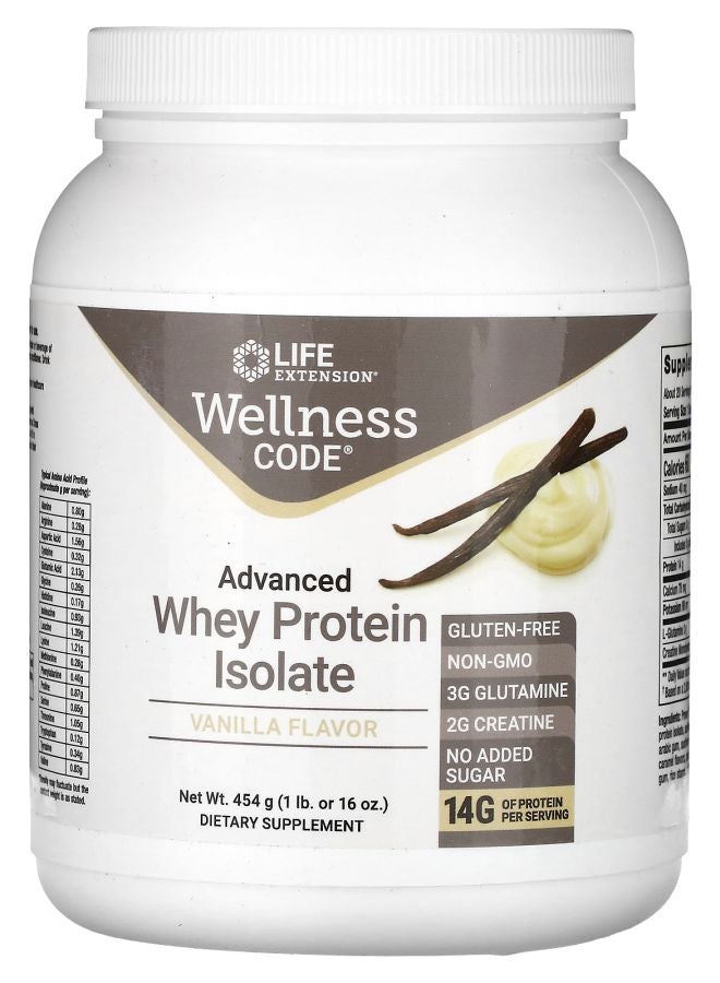 Life Extension Wellness Code Advanced Whey Protein Isolate Vanilla 1 lb (454 g) - Image 1