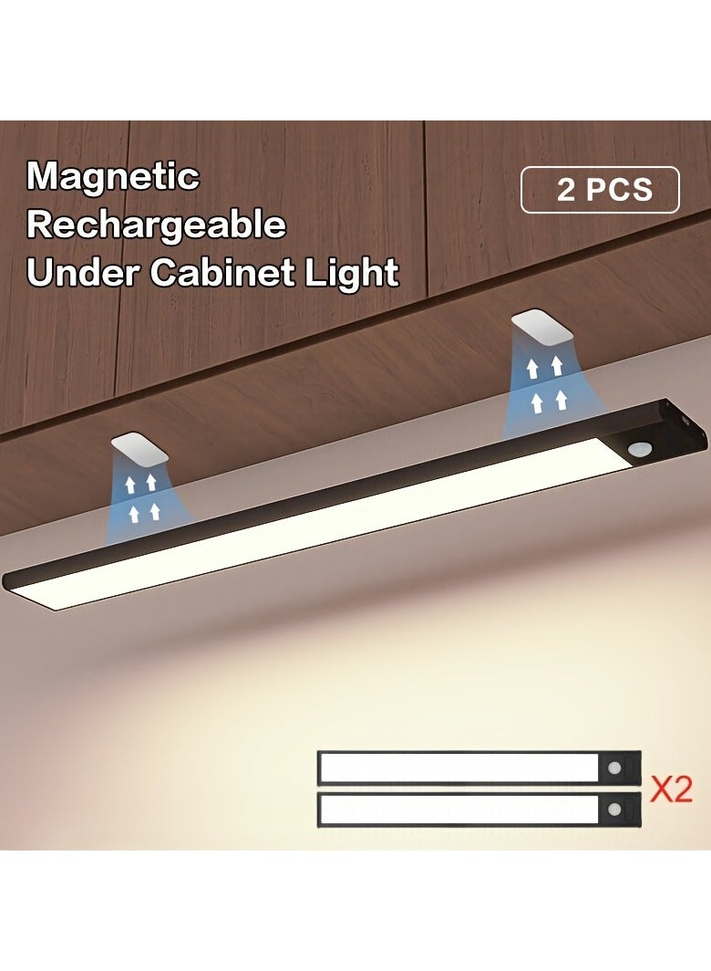 AROAQ 2pcs LED Motion Sensor Cabinet Light, Under Counter Closet Light, Wireless USB Charging Kitchen Night Light, Battery Powered Lamp, Wardrobe and Cabinet Unification Light - Image 1