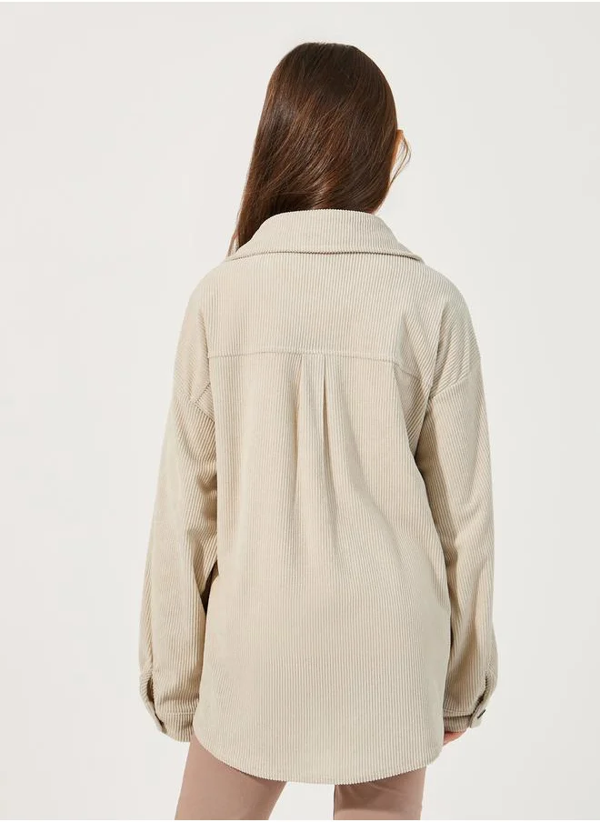 Styli Front Chest Pockets Corduroy Shirt