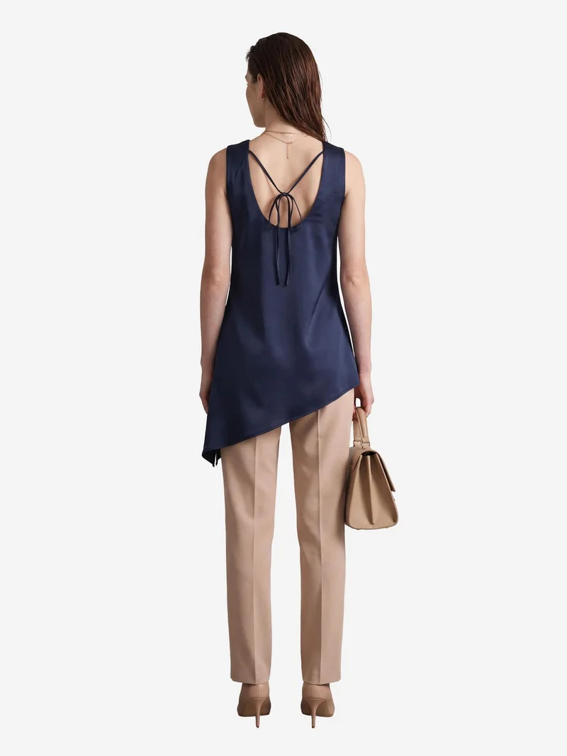 MY FASHION MY FASHION Satin Crew Neck Sleeveless Long Blouse with Slit