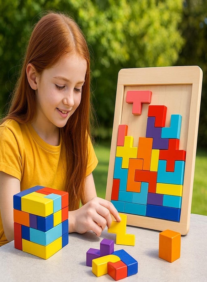 Litilish Wooden Puzzle Combo 2 in 1 Brain-Booster - Magnetic Tangram and Wooden Russian Blocks Puzzle | Educational Travel Toys for Kids 5 and Above, Gift for Boys Girls - Pack of 2 - Image 3