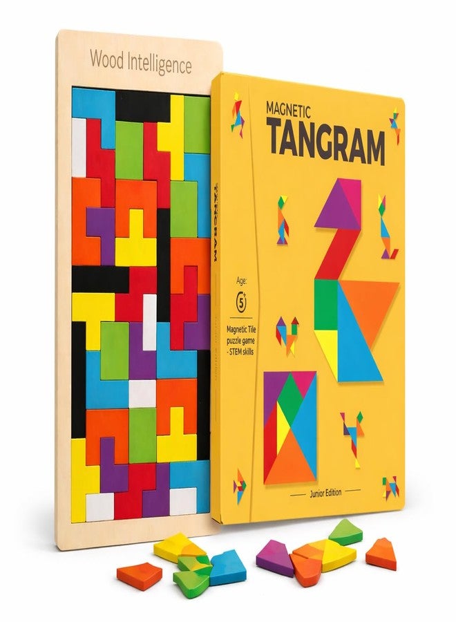 Litilish Wooden Puzzle Combo 2 in 1 Brain-Booster - Magnetic Tangram and Wooden Russian Blocks Puzzle | Educational Travel Toys for Kids 5 and Above, Gift for Boys Girls - Pack of 2 - Image 1