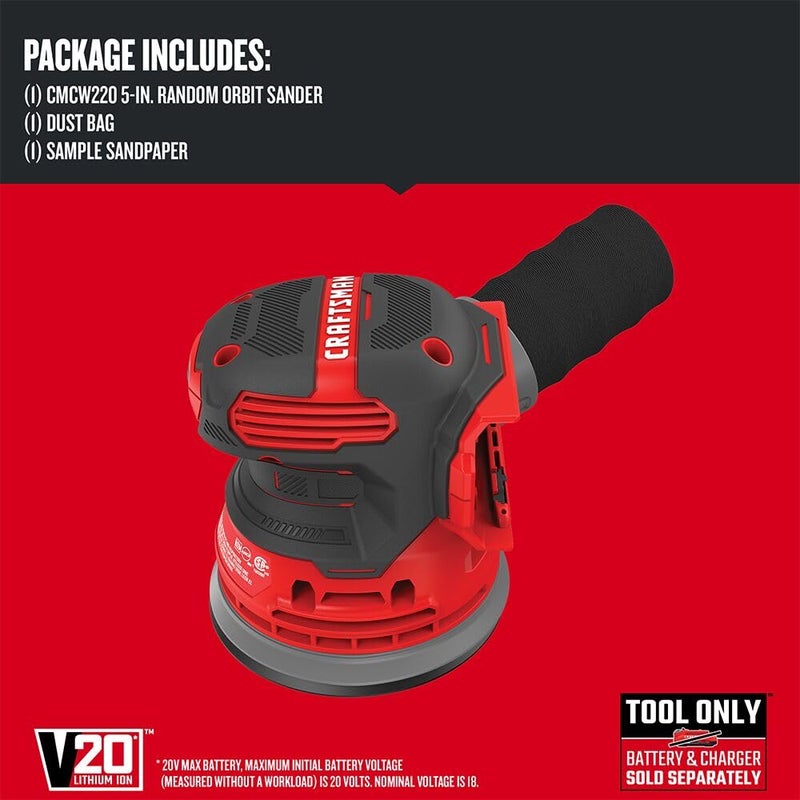 CRAFTSMAN V20 Orbital Sander, Cordless, 12,000 OPM, Bare Tool Only (CMCW220B) - Image 2