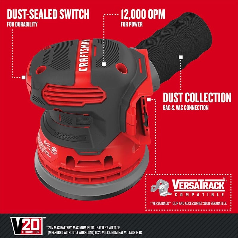 CRAFTSMAN V20 Orbital Sander, Cordless, 12,000 OPM, Bare Tool Only (CMCW220B) - Image 3