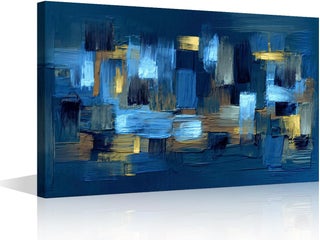 ARS® Abstract Texture Canvas Wall Art - Blue Minimalist Framed Artwork for Living Room and Office, 36x24in