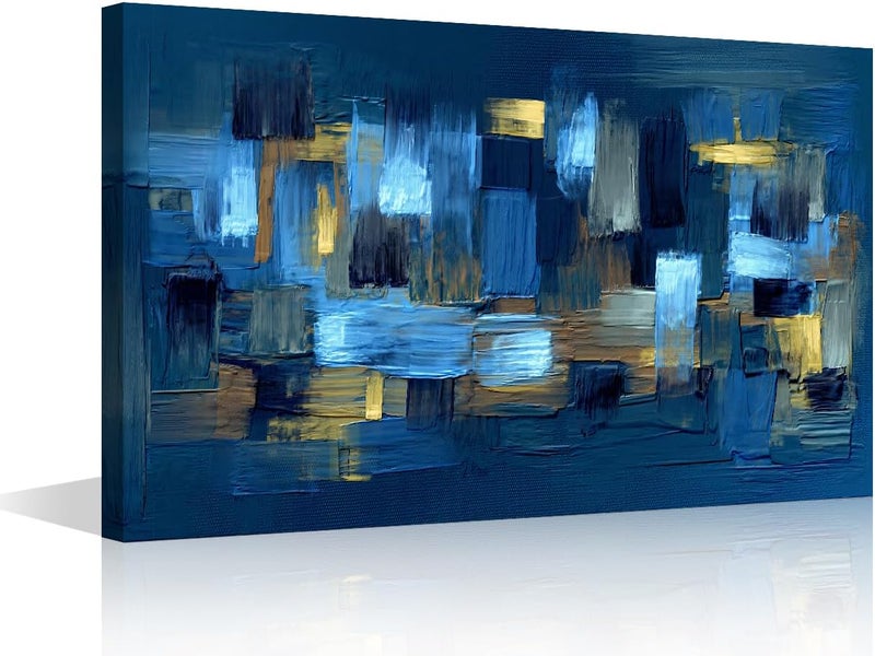 ARS Graphics ARS® Abstract Texture Canvas Wall Art - Blue Minimalist Framed Artwork for Living Room and Office, 36x24in - Image 1