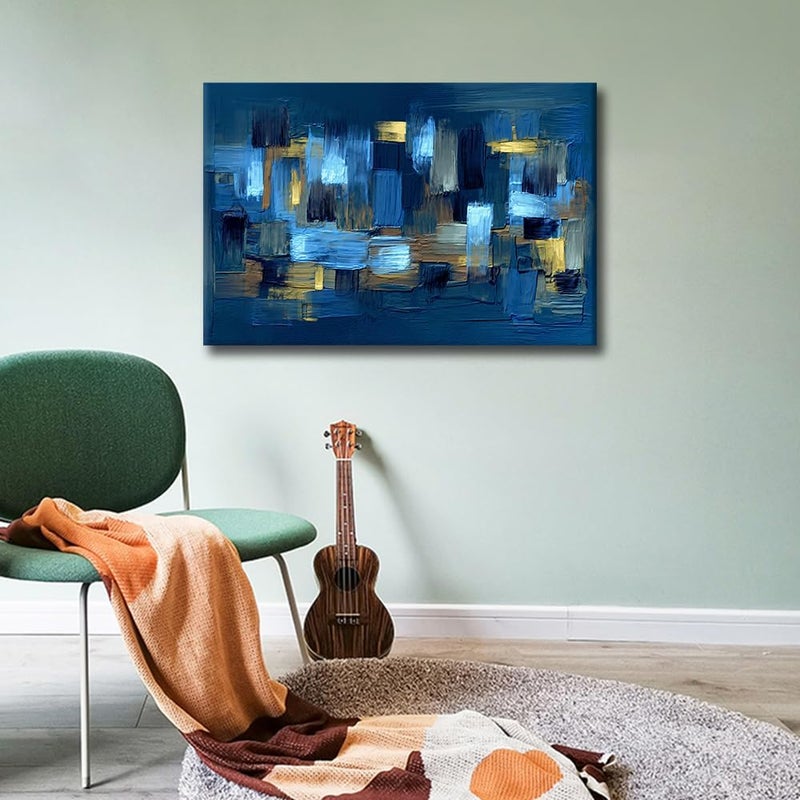 ARS Graphics ARS® Abstract Texture Canvas Wall Art - Blue Minimalist Framed Artwork for Living Room and Office, 36x24in - Image 3