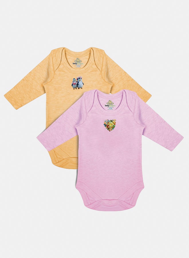 BabyShoora Baby Unisex Printed Long Sleeves Cotton Bodysuit (Pack Of 2)