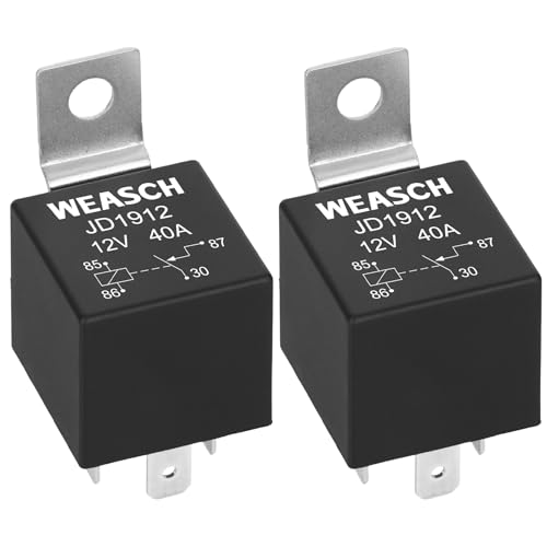 Weasch 2 Pack JD1912 Car Relay, 12V 40A, 4 Pins SPST, Automotive Switches and Starters, Waterproof Relay for Boat Tractor Truck Motorcycle (2) - Image 1