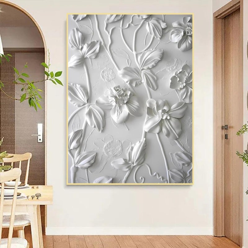 ماركتنا لوحة جداربة قماشية مطبوعة بتصميم اللوحة الجبسية مع برواز مجوف مقاس (50×70) قطعة واحدة - Image 1