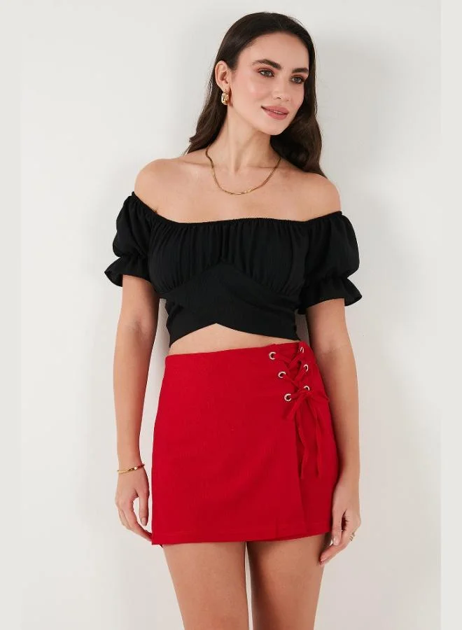 Lela Lela Regular Fit Madonna Collar Tie Detail Crop Blouse Women's BLOUSE 6527017