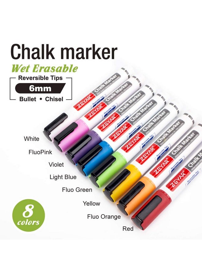 ZEYAR Liquid Chalk Markerwet Erase Marker 6Mm Reversible Tipbullet Or Chisel 8 Colors Large Capacity Writes On Nonporous Chalkboards Bistro Boards Windows And Plastic (8 Basic Colors)  - Image 5