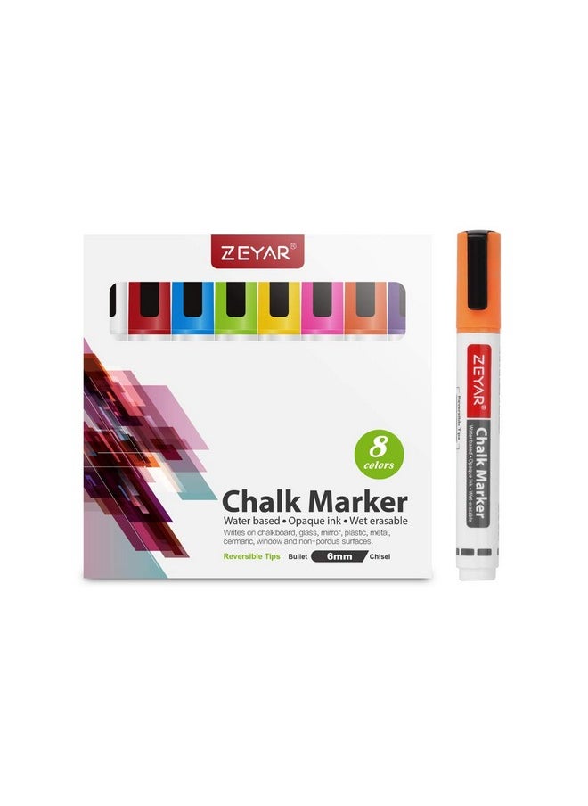 ZEYAR Liquid Chalk Markerwet Erase Marker 6Mm Reversible Tipbullet Or Chisel 8 Colors Large Capacity Writes On Nonporous Chalkboards Bistro Boards Windows And Plastic (8 Basic Colors)  - Image 4