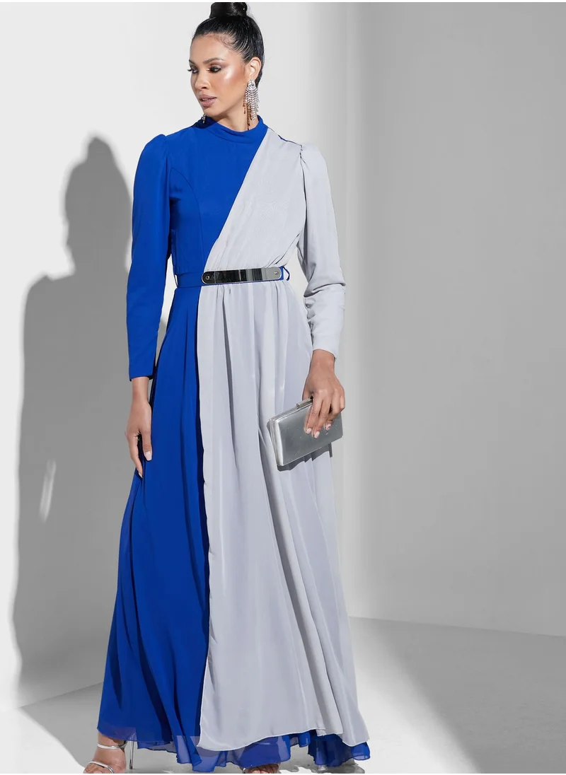 Namshi X Trendyol Colorblock Dress With Metallic Belt