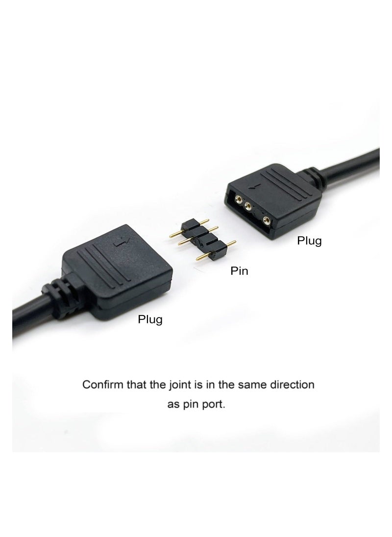 Excefore - 5V 3Pin Addressable RGB 1 to 4 Splitter Cable, Y-Shaped ARGB Fan Connector and Pc Led Strip Extension Cable, Equipped with 8 Male pins, 53ARGB (2 Pack) - Image 1